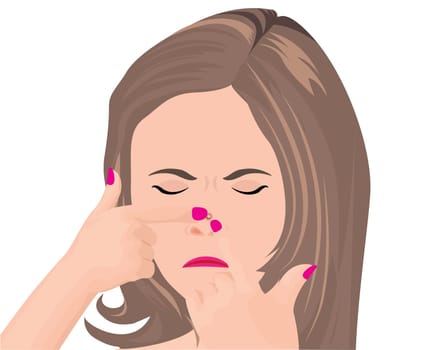 A girl trying to squeeze acne vector illustration