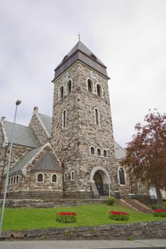 View of a historical stone church in Alesund Norway.
