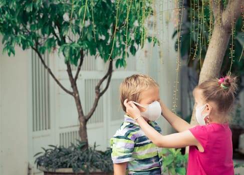 Man wearing facial disposable mask to avoid viral infection. Virus protection