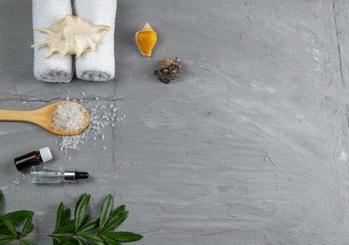 Spa with natural olive soap and sea salt and an clearspace for text.