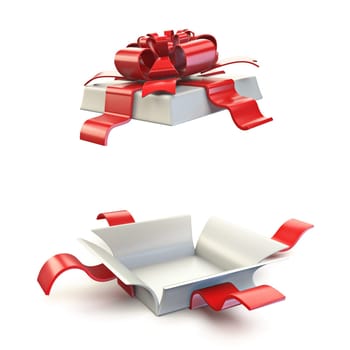 Opened empty gift box 3D render illustration isolated on white background