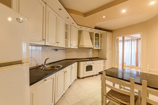 Russia, Moscow- November 15, 2019: interior room apartment modern bright cozy atmosphere. general cleaning, kitchen, dining area