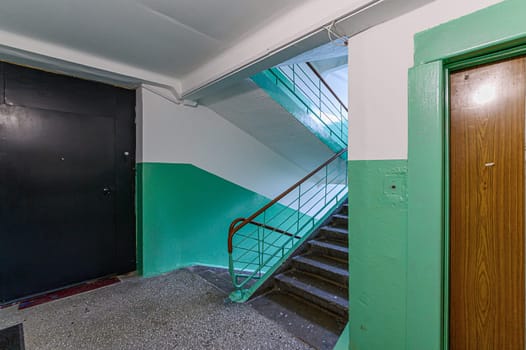 Russia, Moscow- November 15, 2019: interior room apartment modern bright cozy atmosphere. general cleaning, public place, porch. doors, walls, corridors