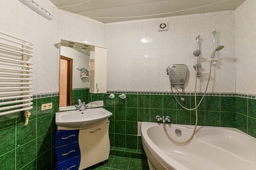Russia, Moscow- November 15, 2019: interior room apartment modern bright cozy atmosphere. general cleaning, bathroom, sink, decoration elements, toilet