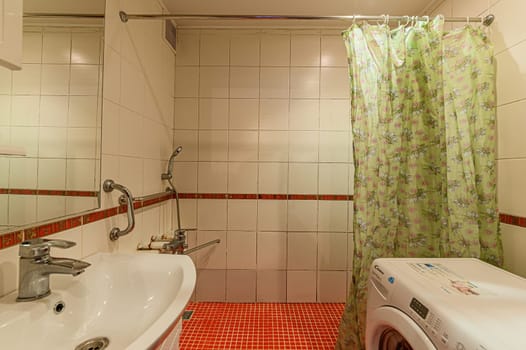 Russia, Moscow- November 15, 2019: interior room apartment modern bright cozy atmosphere. general cleaning, bathroom, sink, decoration elements, toilet