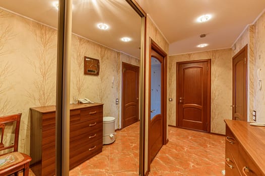 Russia, Moscow- November 15, 2019: interior room apartment modern bright cozy atmosphere. room doors, repair corridor