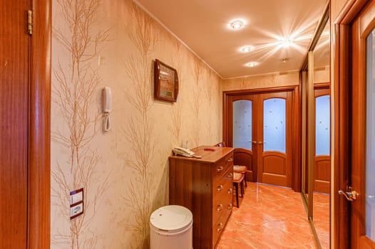 Russia, Moscow- November 15, 2019: interior room apartment modern bright cozy atmosphere. room doors, repair corridor