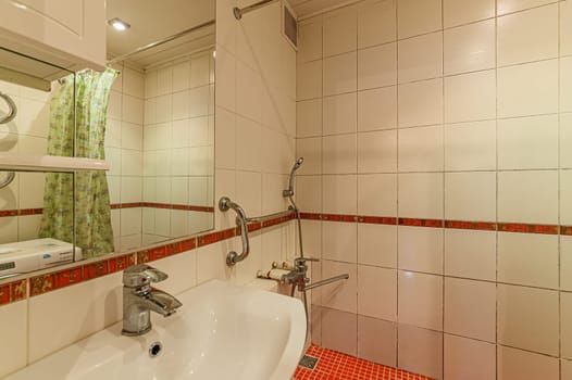 Russia, Moscow- November 15, 2019: interior room apartment modern bright cozy atmosphere. general cleaning, bathroom, sink, decoration elements, toilet