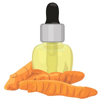 Turmeric roots essential oil vector illustration isolated on a white background