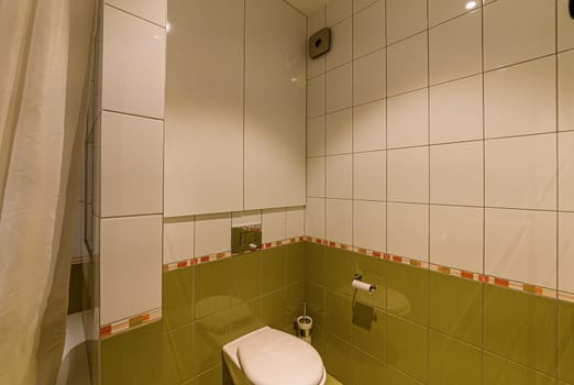 Russia, Moscow- November 15, 2019: interior room apartment modern bright cozy atmosphere. general cleaning, bathroom, sink, decoration elements, toilet