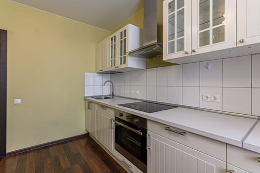 Russia, Moscow- November 15, 2019: interior room apartment modern bright cozy atmosphere. general cleaning, kitchen, dining area