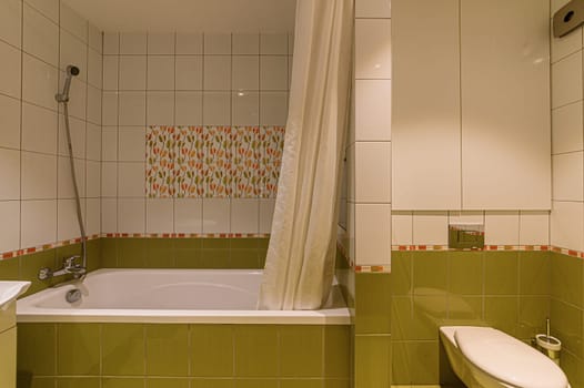 Russia, Moscow- November 15, 2019: interior room apartment modern bright cozy atmosphere. general cleaning, bathroom, sink, decoration elements, toilet