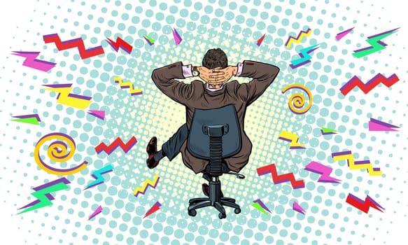 businessman in an office chair hard work Pop art retro vector illustration kitsch vintage 50s 60s style