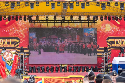 Anapa, Russia - May 9, 2019: Screen on the main stage in the theater square of Anapa
