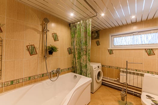 Russia, Moscow- November 15, 2019: interior room apartment modern bright cozy atmosphere. general cleaning, bathroom, sink, decoration elements, toilet