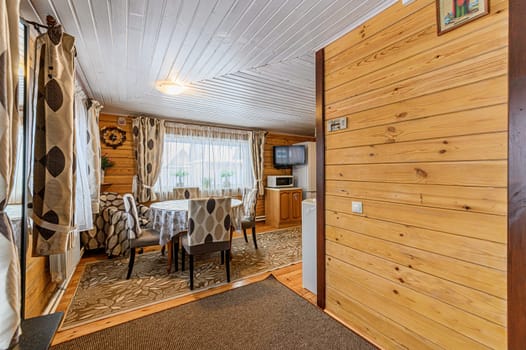 Russia, Moscow- November 15, 2019: interior room apartment modern bright cozy atmosphere. beautiful designer country house with wooden elements