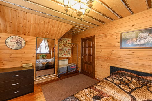Russia, Moscow- November 15, 2019: interior room apartment modern bright cozy atmosphere. beautiful designer country house with wooden elements