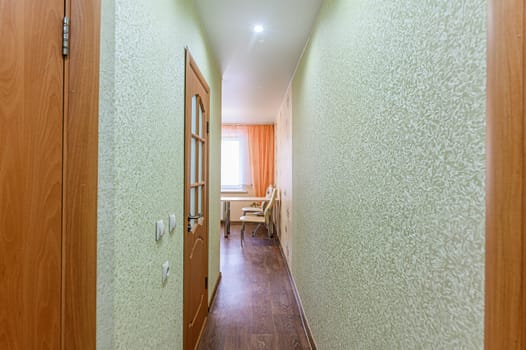 Russia, Moscow- November 15, 2019: interior room apartment modern bright cozy atmosphere. general cleaning, home decoration, preparation of house for sale. room doors, repair corridor