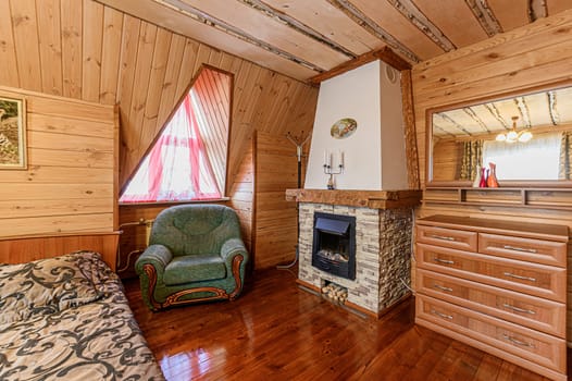 Russia, Moscow- November 15, 2019: interior room apartment modern bright cozy atmosphere. beautiful designer country house with wooden elements