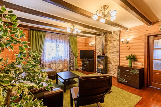 Russia, Moscow- November 15, 2019: interior room apartment modern bright cozy atmosphere. beautiful designer country house with wooden elements