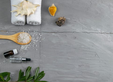 Spa with natural olive soap and sea salt and an clearspace for text.