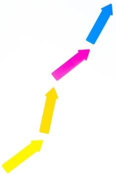 White sheet on which multicolored arrows show growth, success.
