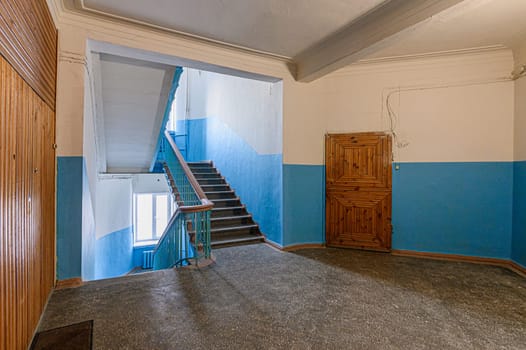 Russia, Moscow- November 20, 2019: interior room public place, porch. doors, walls, corridors. Russia, Moscow- November 20, 2019: interior room apartment modern bright cozy atmosphere. general cleaning, home decoration, preparation of house for sale. stairs, steps