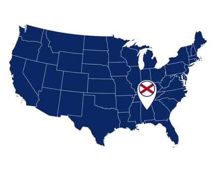 Fahne von Alabama in Pin und USA Karte