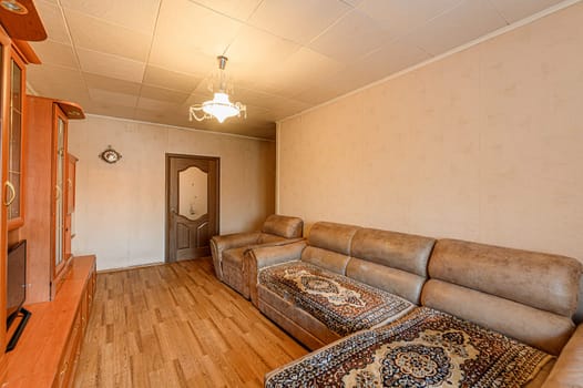 Russia, Moscow- November 20, 2019: interior room apartment modern bright cozy atmosphere. general cleaning, home decoration, living room with sofa