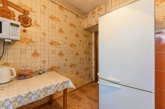 Russia, Moscow- November 20, 2019: interior room apartment modern bright cozy atmosphere. general cleaning, home decoration, preparation of house for sale. kitchen, dining area