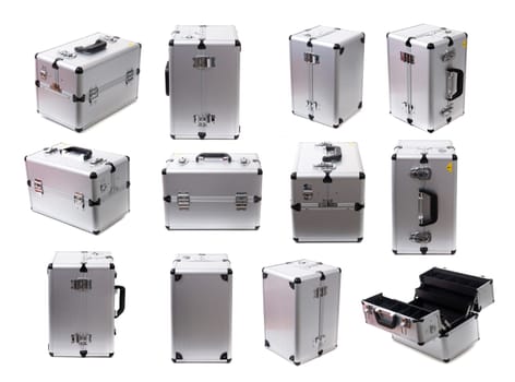 Professional aluminum tool box isolated on a white background.