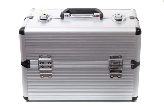 Professional aluminum tool box isolated on a white background.