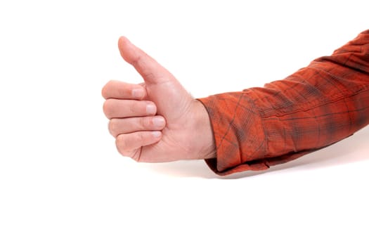empty male hand closeup concept meaning like, ok, approved sign isolated on a white background.