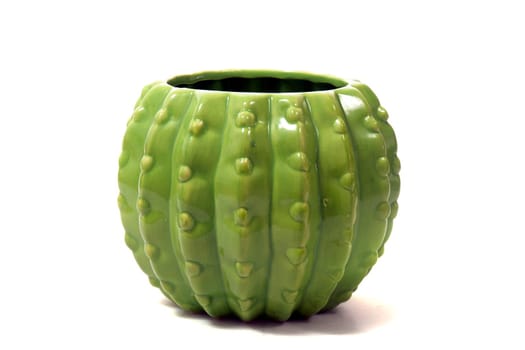 Empty green bowl in shape of cactus isolated on a white background.