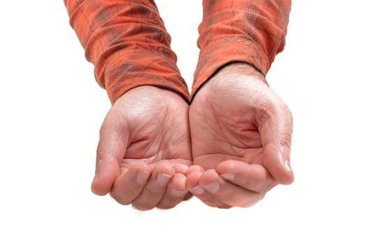 empty male hands closeup concept meaning offer, hold or care isolated on a white background.