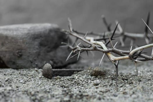 crown of thorns and nails symbols of the Christian crucifixion in Easter