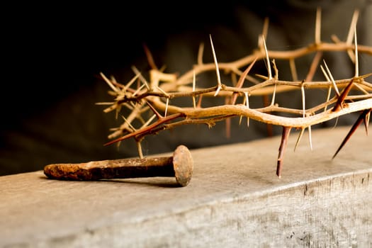 crown of thorns and nails symbols of the Christian crucifixion in Easter