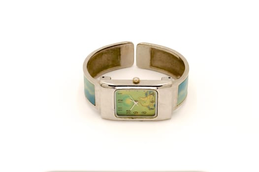 Lady's watch with a dolphin in the background on a white background