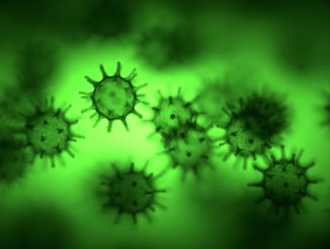 Viral structure. Viral particle is made up of a nucleus of nucleic acid (DNA or RNA) surrounded by a protein coat. Conceptual illustrative virus. 3D illustration.