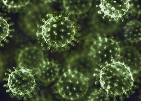 Viral structure. Viral particle is made up of a nucleus of nucleic acid (DNA or RNA) surrounded by a protein coat. Conceptual illustrative virus. 3D illustration.