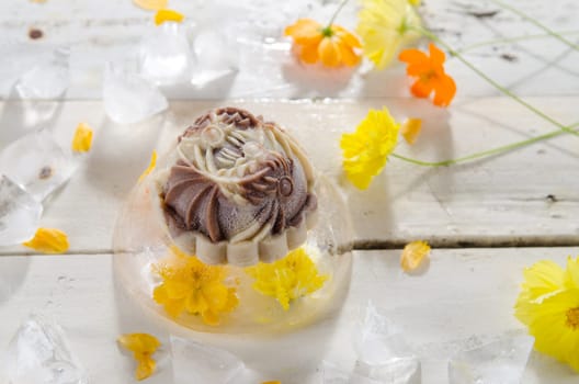 Ice Mooncake ,Chinese mid autumn festival food.