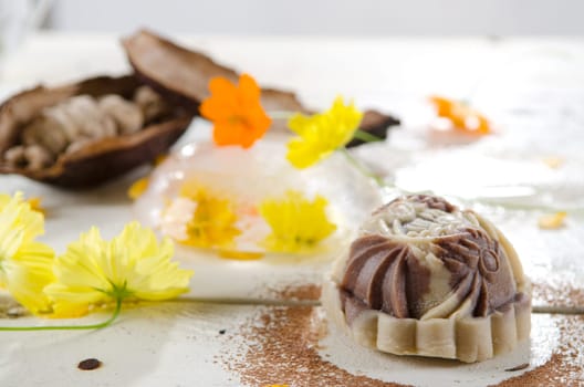 Ice Mooncake ,Chinese mid autumn festival food.