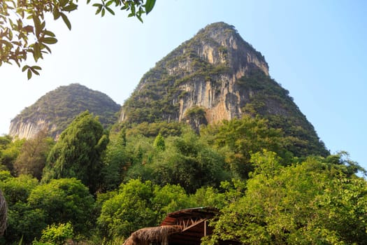 View of the magnificent mountains in China, Lunar Mountain, Yangshuo, Asia