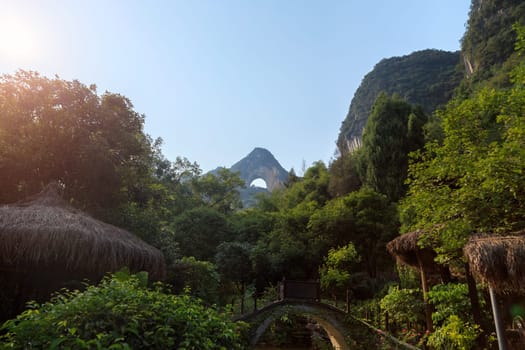 View of the magnificent mountains in China, Lunar Mountain, Yangshuo, Asia