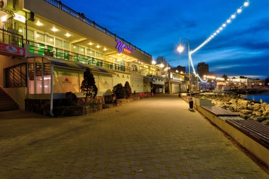 Anapa, Russia - March 3, 2020: Cafe pier on the lower terrace of the central promenade of Anapa