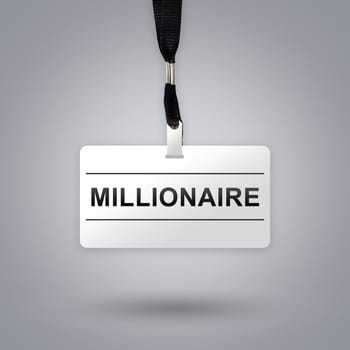 millionaire on badge with grey radial gradient background
