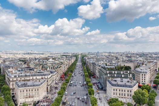 View on Paris from Arc de Triomphe, Champs elysees Avenue, France