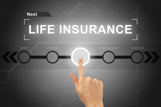 hand clicking life insurance button on a touch screen