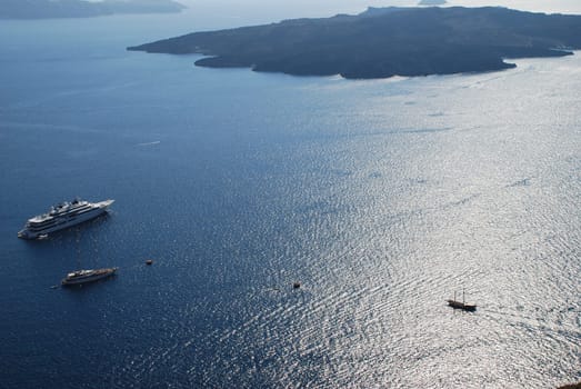 Cruise ships off Santorini Greece Nea Kameni