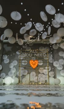 wooden arch and chairs at wedding ceremony
